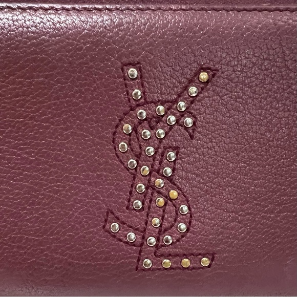 Authentic YSL Studded Monogram Zip Around Goat Skin Wallet - Picture 4 of 12